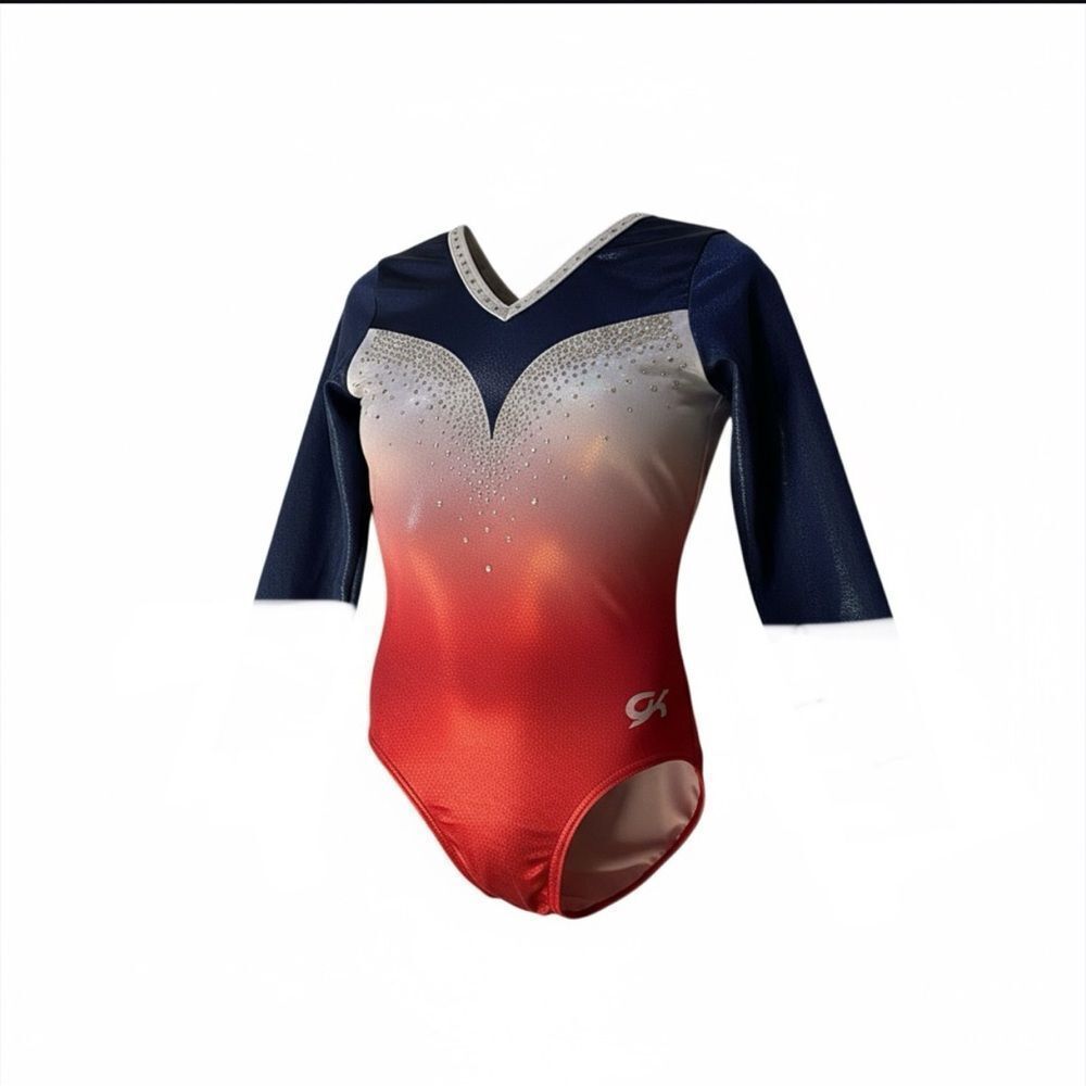 GK elite custom gymnastics competition leotard long sleeve rhinestone USA CM